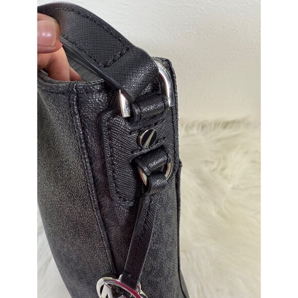 Michael Kors Jet Set Travel Large Messenger Bag Logo-Print Canvas Black/Silver - Picture 14 of 16